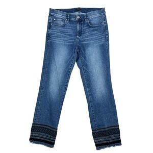 Anne Taylor Embellished Cropped Straight Leg Jeans Blue Size 10